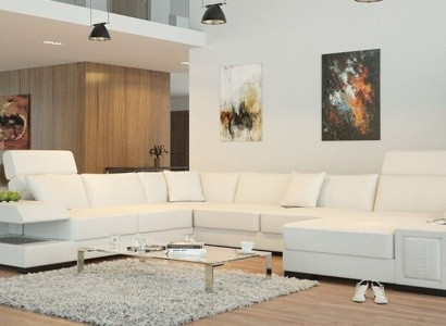 Schneeweißes Designer-Ecksofa in U-Form für luxuriöses Wohnambiente