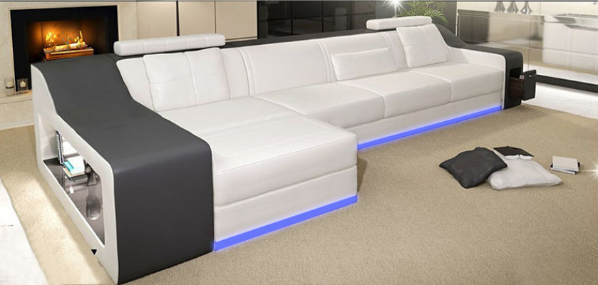 Ledersofa mit USB Wohnlandschaft Ecksofa Eck Garnitur Design Modern Sofa B2017B