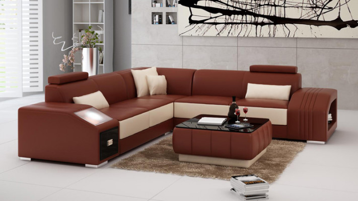  Ledersofa mit USB Wohnlandschaft Ecksofa Eck Garnitur Design Modern Sofa L6003B