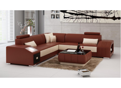  Ledersofa mit USB Wohnlandschaft Ecksofa Eck Garnitur Design Modern Sofa L6003B