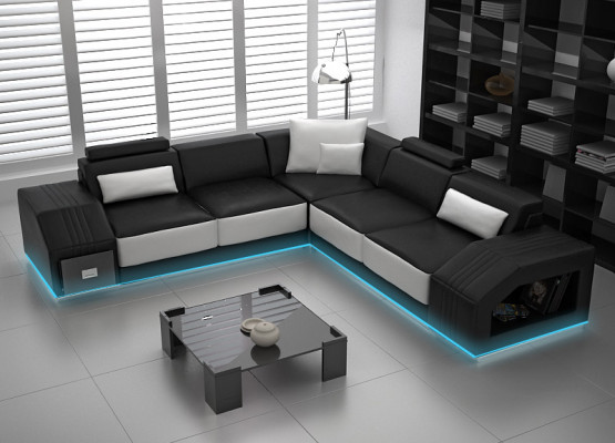  Ledersofa mit USB Wohnlandschaft Ecksofa Eck Garnitur Design Modern Sofa L6003B