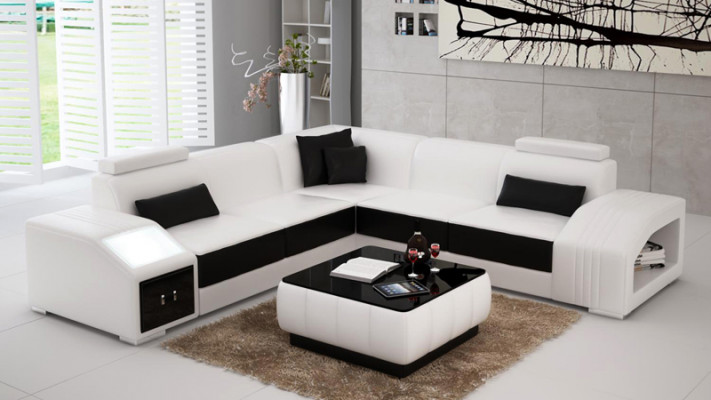 Ledersofa mit USB Wohnlandschaft Ecksofa Eck Garnitur Design Modern Sofa L6003B