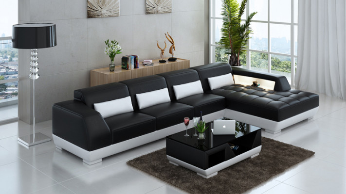 Ledersofa Ecksofa + USB Garnitur Wohnlandschaft Polster L Form Couch Sofa G8024C