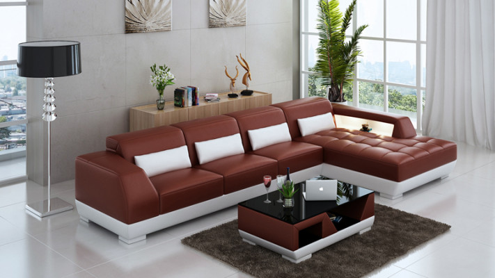 Ledersofa Ecksofa + USB Garnitur Wohnlandschaft Polster L Form Couch Sofa G8024C