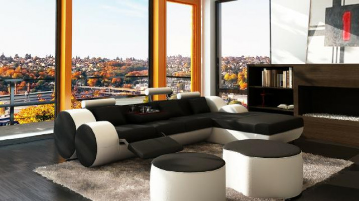 DESIGNER LEDERSOFA GARNITUR mit USB,LEDER ECKSOFA WOHNLANDSCHAFT LEDERCOUCH