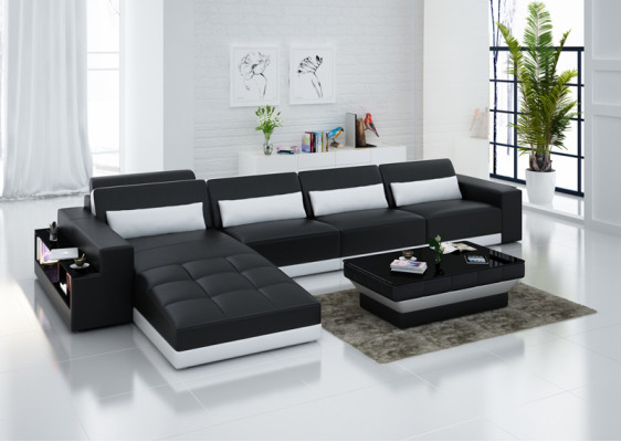 Ledersofa Couch Wohnlandschaft Ecksofa Eck Garnitur Design Modern Sofa mit usb
