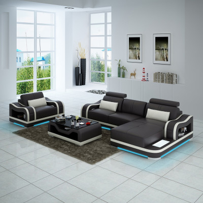 Ledersofa Couch Wohnlandschaft Ecksofa + Sessel Eck Garnitur Modern G8030E