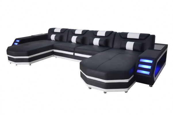 Design Leder Polster Sitz Ecke mit USB Leder Polster Landschaft Zimmer Wohn Sofa