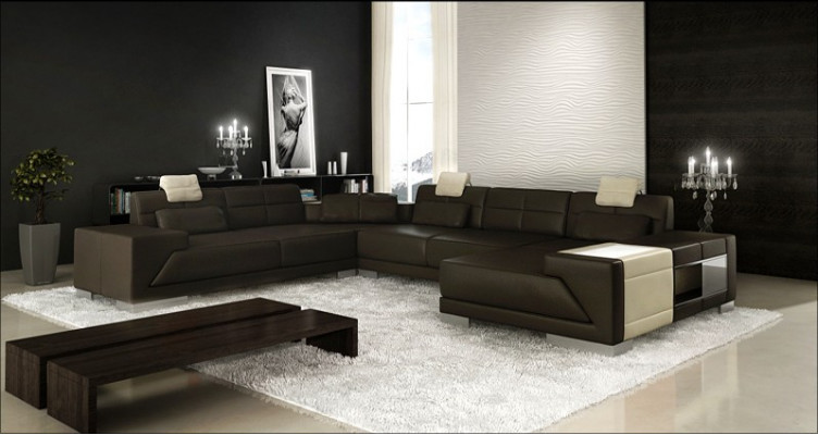 Ledersofa Sofa mit USB Couch Designersofa U Form Eckgarnitur Polsterecke XXL Big