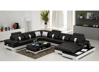 Leder U Form Wohnlandschaft Couch Big XXL Sofa mit USB Polster Ecke Garnitur Eck