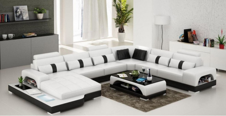 Leder U Form Wohnlandschaft Couch Big XXL Sofa mit USB Polster Ecke Garnitur Eck