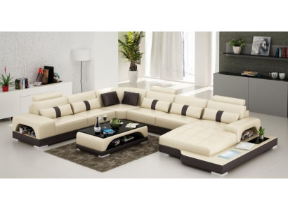 Leder U Form Wohnlandschaft Couch Big XXL Sofa LED USB Polster Ecke Garnitur Eck