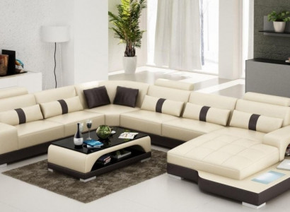Leder U Form Wohnlandschaft Couch Big XXL Sofa LED USB Polster Ecke Garnitur Eck