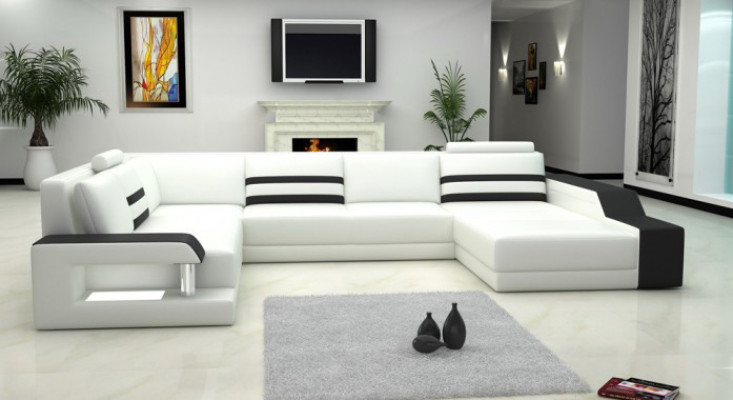 Ledersofa Sofa Couch Polster Ecksofa Big Garnitur Wohnlandschaft Sofas mit USB