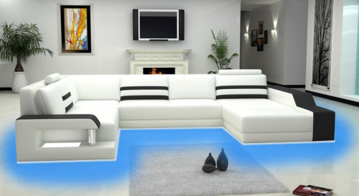 Ledersofa Sofa Couch Polster Ecksofa Big Garnitur Wohnlandschaft Sofas mit USB