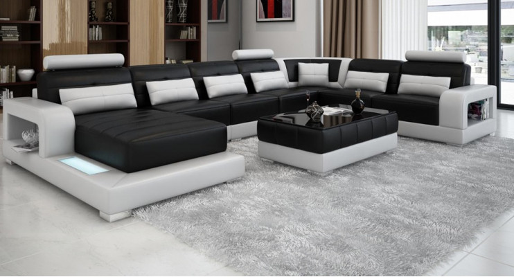 XXL Big Wohnlandschaft Sofa mit USB Polster Leder Sofa Garnitur Couchen Licht