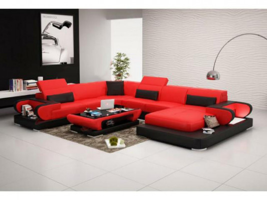 Sofa Eckcouch Couch Funktionssofa + USB U Form Kunstleder Beige Schlaffunktion