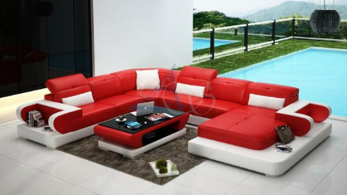 Sofa Eckcouch Couch Funktionssofa + USB U Form Kunstleder Beige Schlaffunktion