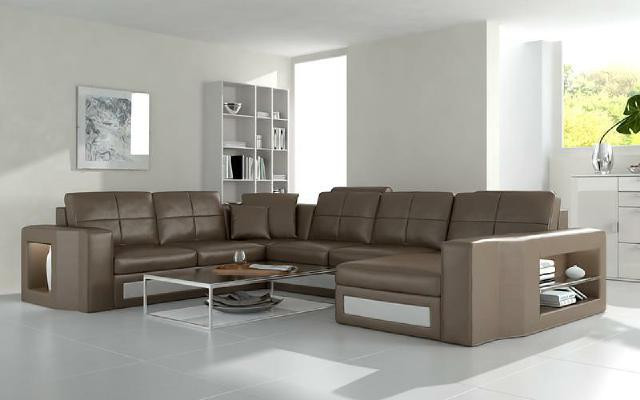 Design Wohnlandschaft Ledersofa Ecksofa Eckcouch Polster Sofa Ecke USB + LED