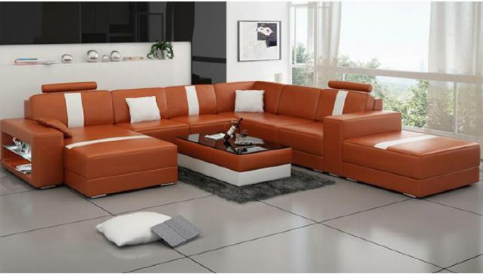 Ecksofa Polster +USB Designer Sofa Couch Modernde Sofas U Form Leder Eckgarnitur