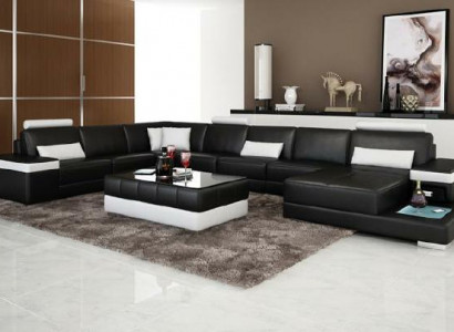 Wohnlandschaft Couch Polster Eck Garnitur Designer Ledersofa Big Sofa mit USB