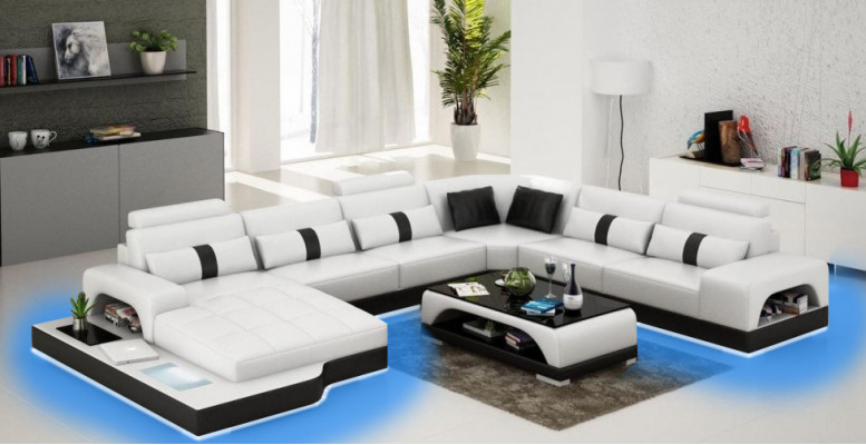 Ecksofa Wohnlandschaft + USB Polster Design Couch Moderne Leder Sofa Eckgarnitur