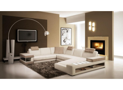Ecksofa mit LED & USB Wohnlandschaft Sofa Polster Couch Garnitur U Form Leder