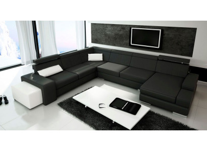 U Form Sofa mit USB Couch Polster Wohnlandschaft Leder Eckgarnitur XXL Neu
