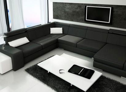 U Form Sofa mit USB Couch Polster Wohnlandschaft Leder Eckgarnitur XXL Neu