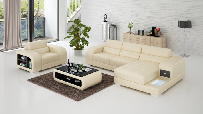 Ledersofa mit USB Couch Wohnlandschaft Ecksofa + Sessel Garnitur Design Sofa Neu