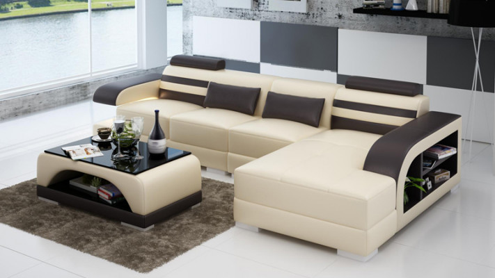 Ledersofa mit USB Wohnlandschaft Ecksofa Eck Garnitur Design Modern Sofa G8033C