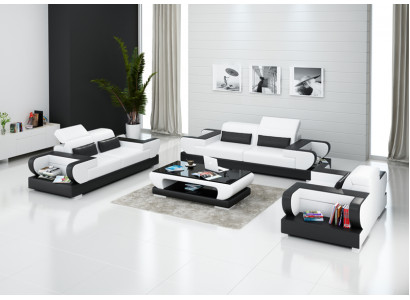 Ledersofa Couch Wohnlandschaft 3+2+1 Sitzer Garnitur Design Modern Sofa G8002D