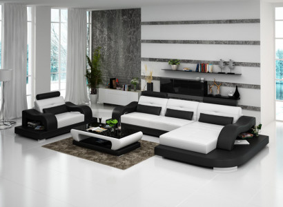 Ledersofa Couch Wohnlandschaft Ecksofa Eck Sessel Design Modern Sofa G8005E