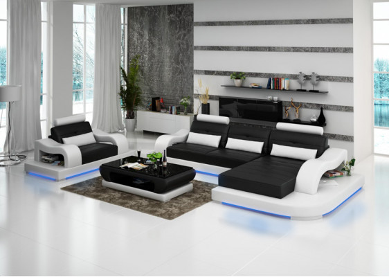Ledersofa Couch Wohnlandschaft Ecksofa Eck Sessel Design Modern Sofa G8005E
