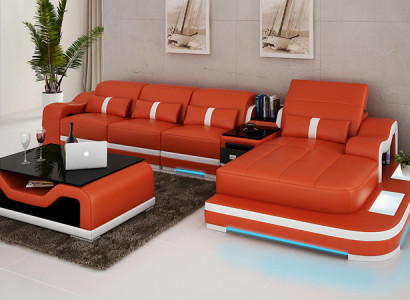 Ledersofa Couch Wohnlandschaft Ecksofa Eck Sofa Garnitur Design Modern G8027C