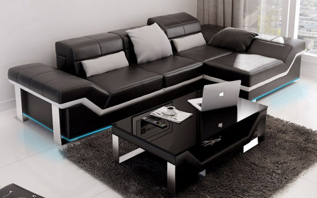 Ledersofa Sofa mit USB,Wohnlandschaft Ecksofa Garnitur Design Modern Sofa K5007F