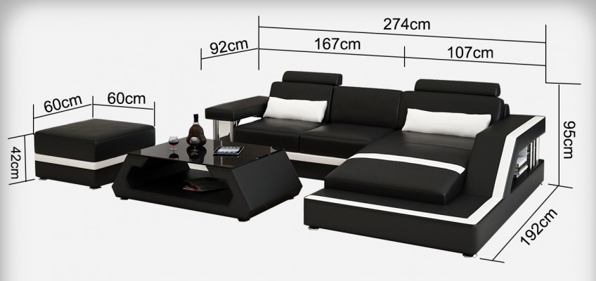 Ledersofa mit USB Wohnlandschaft Ecksofa Eck Garnitur Design Modern Sofa L6002E