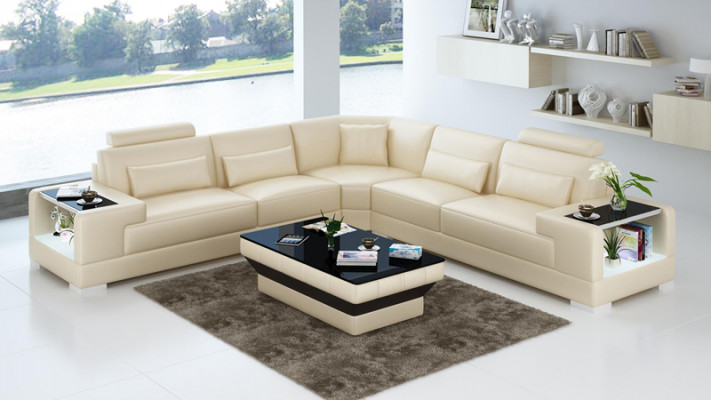 Ledersofa Couch Wohnlandschaft Ecksofa Eck Garnitur Design Modern Sofa mit USB