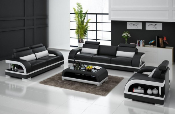 Designer Sofagarnitur Ledersofa mit USB Set 3+2+1 Garnitur Couch Sofa Garnituren