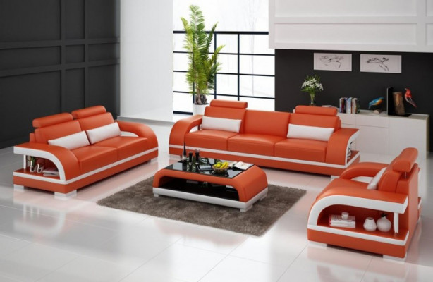 Designer Sofagarnitur Ledersofa mit USB Set 3+2+1 Garnitur Couch Sofa Garnituren