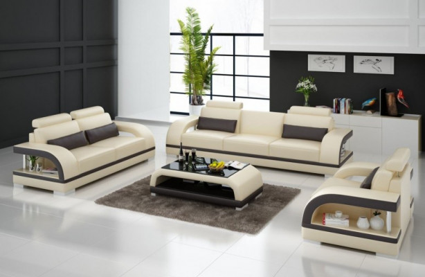 Designer Sofagarnitur Ledersofa mit USB Set 3+2+1 Garnitur Sofa Couch Garnituren