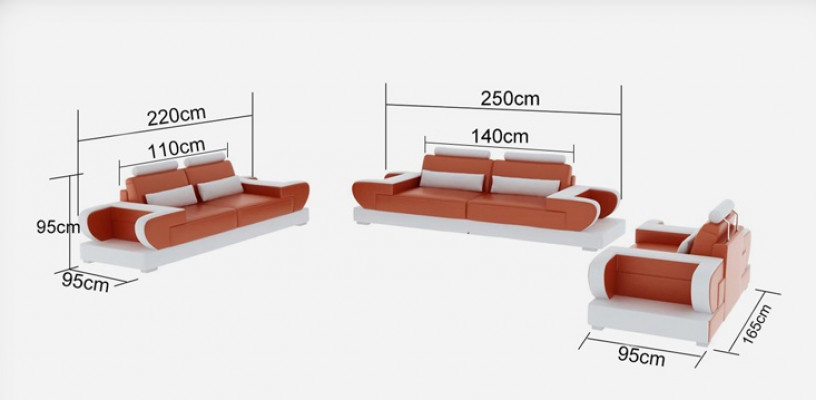 Ledersofa Couch Wohnlandschaft 3+2+1 Sitzer Garnitur Design Modern Sofa mit USB