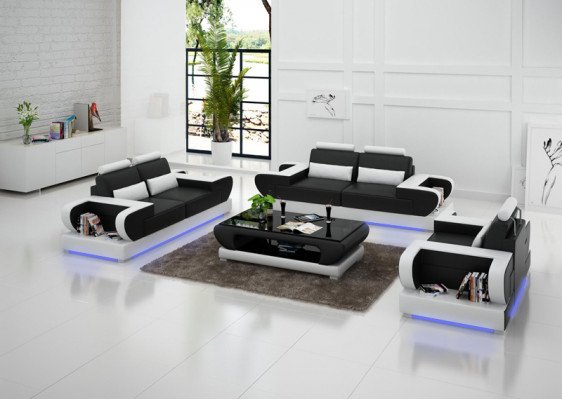 Ledersofa Couch Wohnlandschaft 3+2+1 Sitzer Garnitur Design Modern Sofa mit USB