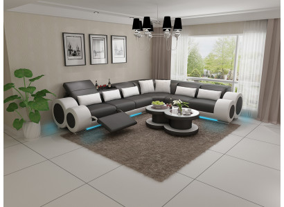 Ledersofa Couch Wohnlandschaft Ecksofa Eck Garnitur Design Modern Sofa USB Relax