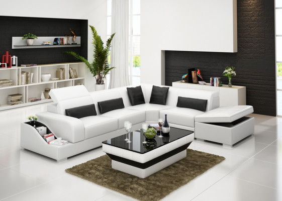 Ledersofa mit USB Wohnlandschaft Ecksofa Eck Garnitur Design Modern Sofa G8008D
