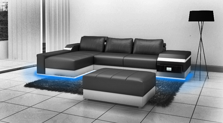 Ecksofa + USB Eck Sofa Couch Polster Leder Garnitur Wohnlandschaft Chaiselounge
