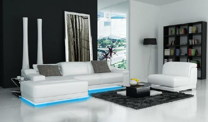 Wohnlandschaft Polster Ecke Eck Sofa mit USB,Garnitur Landschaft Leder Neu/2711B