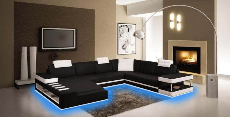 Ledersofa Ecksofa Eckcouch Polster Sitz Ecke Garnitur Wohnlandschaft