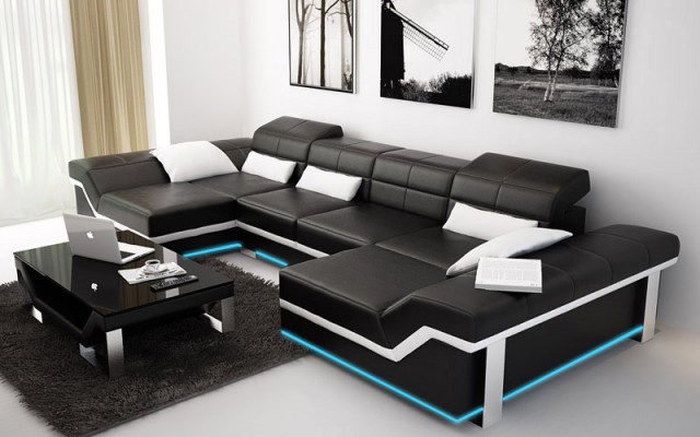 Ledersofa Sofa Couch Wohnlandschaft Ecksofa Garnitur Design Modern Sofa K5007C