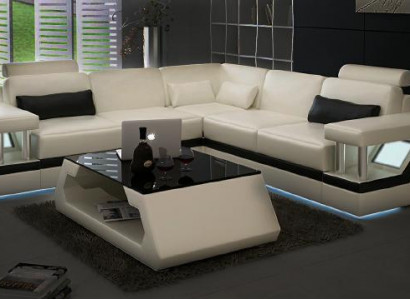 LEDERSOFA XXL GARNITUR WOHNLANDSCHAFT ECKCOUCH LEDER ECKSOFA SCHWARZ / WEIß